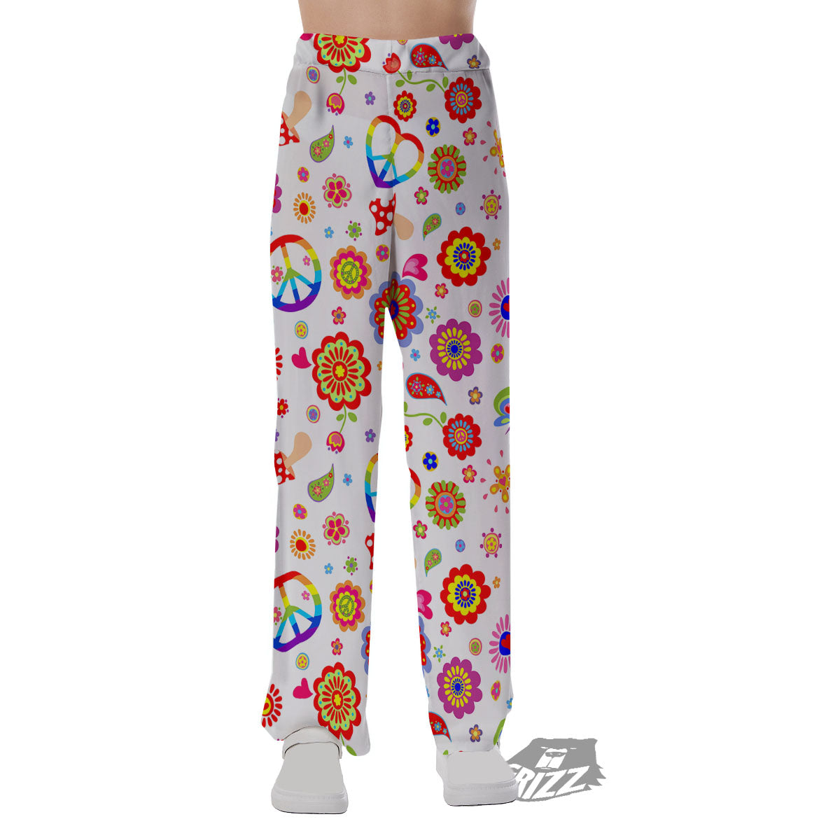 Heart Psychedelic Peace Sign Print Pattern Pajama Pants-grizzshop