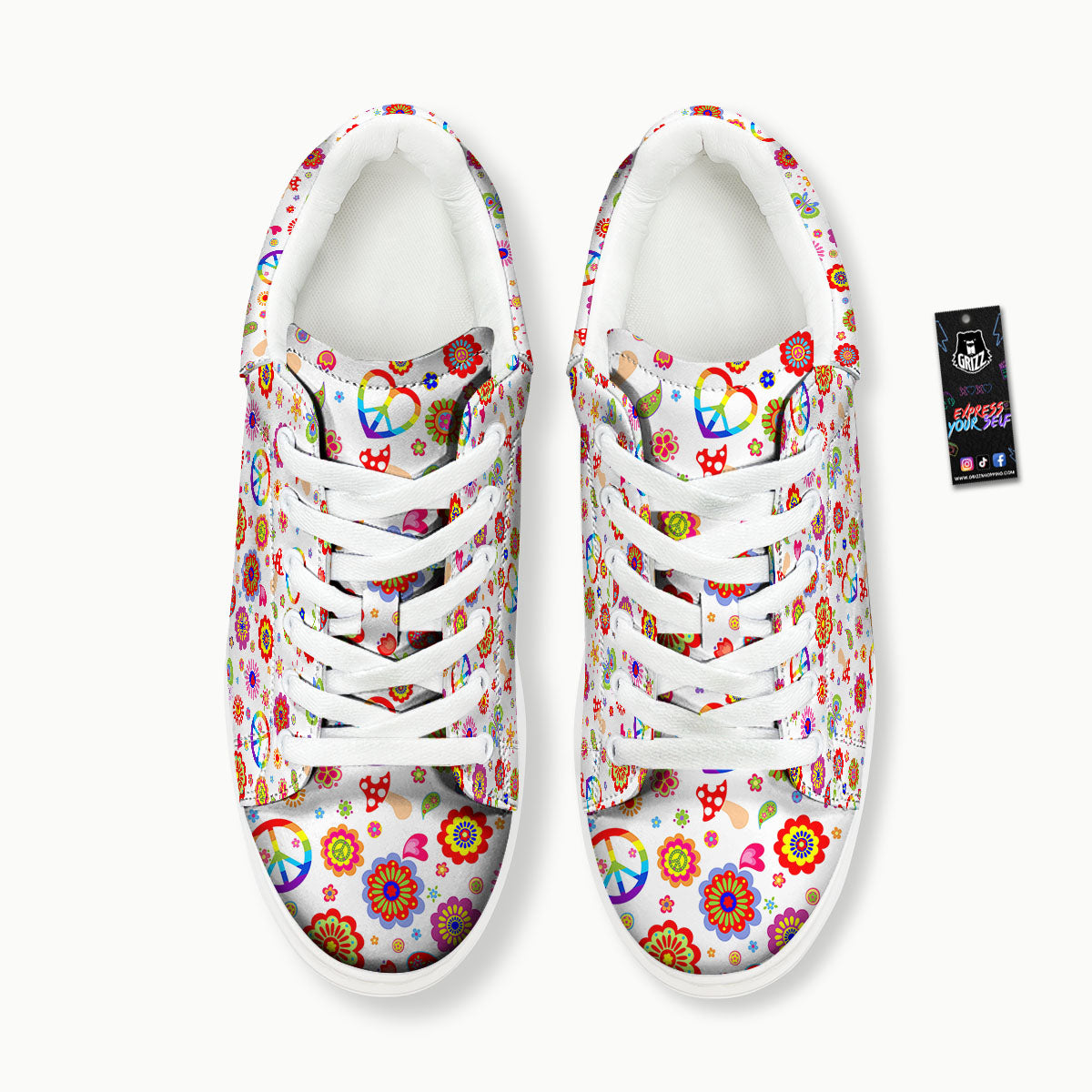 Heart Psychedelic Peace Sign Print Pattern Platform Shoes-grizzshop