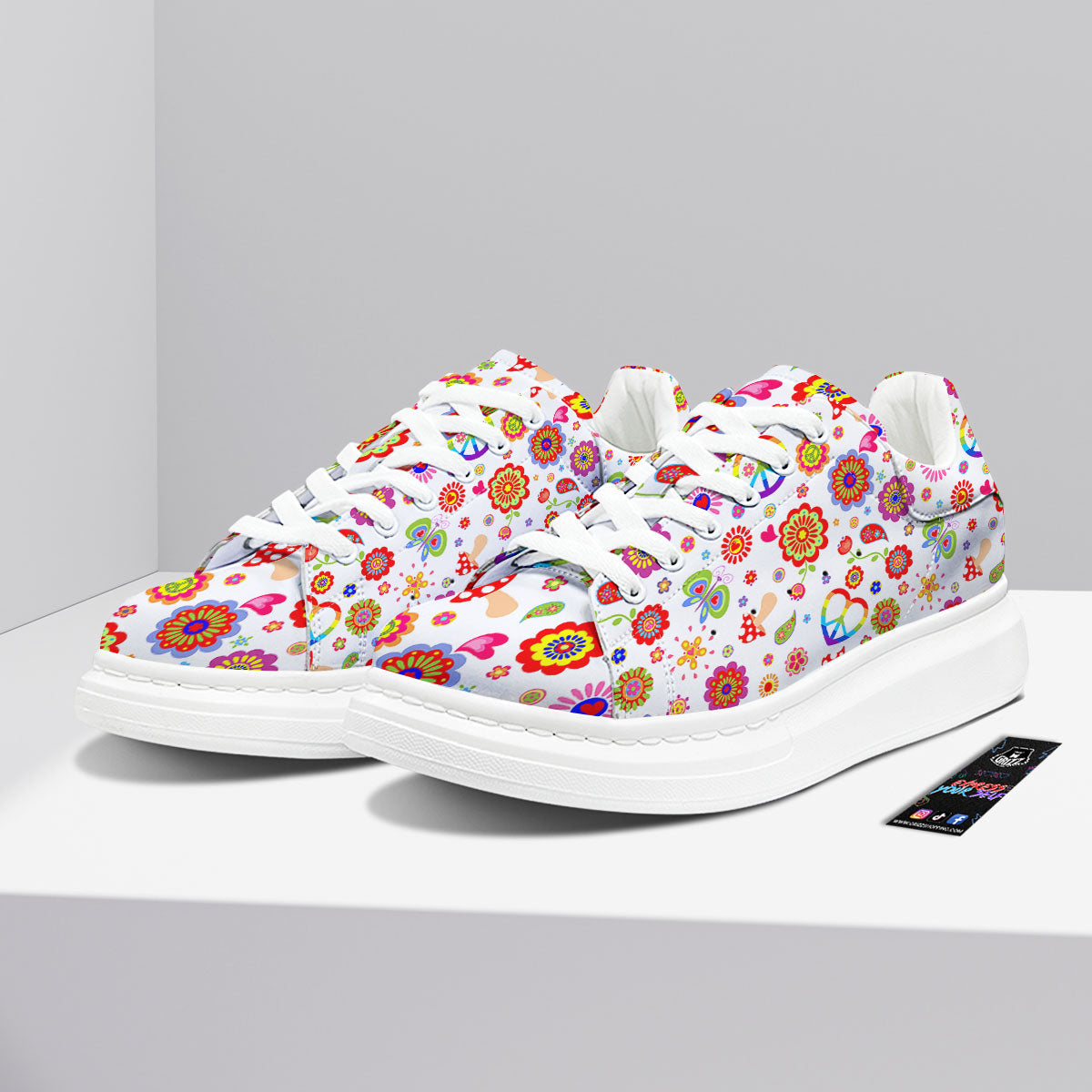Heart Psychedelic Peace Sign Print Pattern Platform Shoes-grizzshop