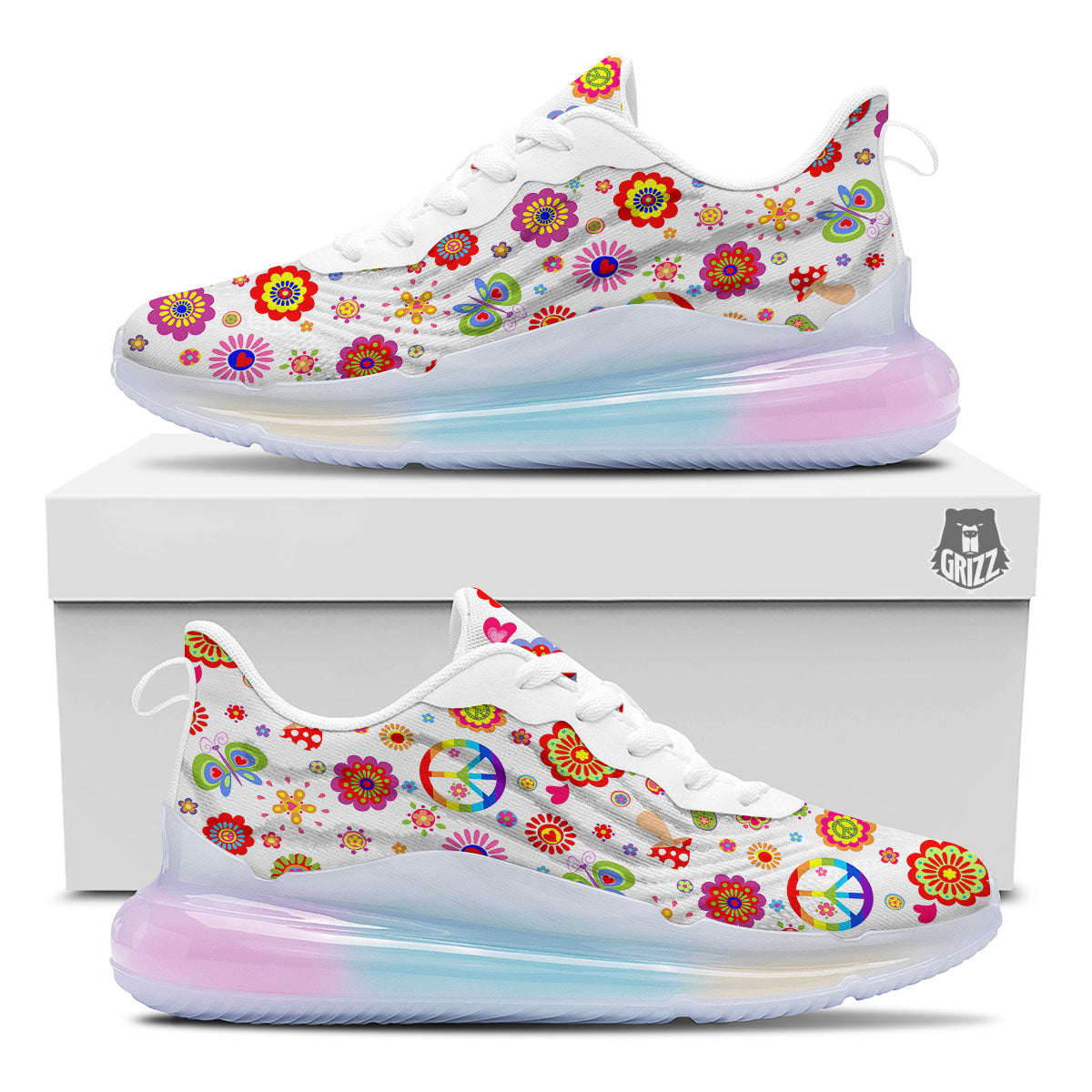 Heart Psychedelic Peace Sign Print Pattern Running Sneakers-grizzshop