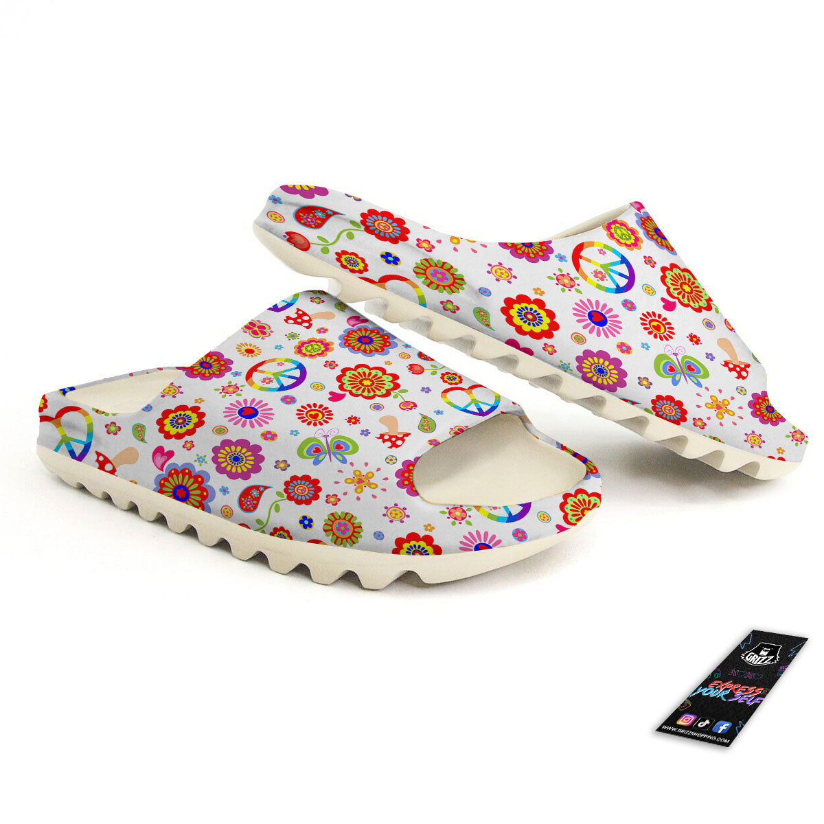 Heart Psychedelic Peace Sign Print Pattern Sandals-grizzshop