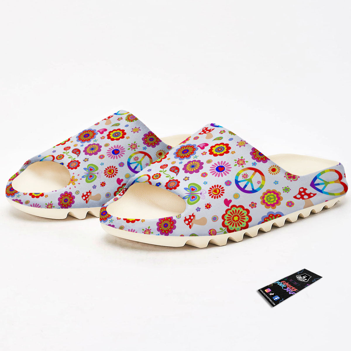 Heart Psychedelic Peace Sign Print Pattern Sandals-grizzshop