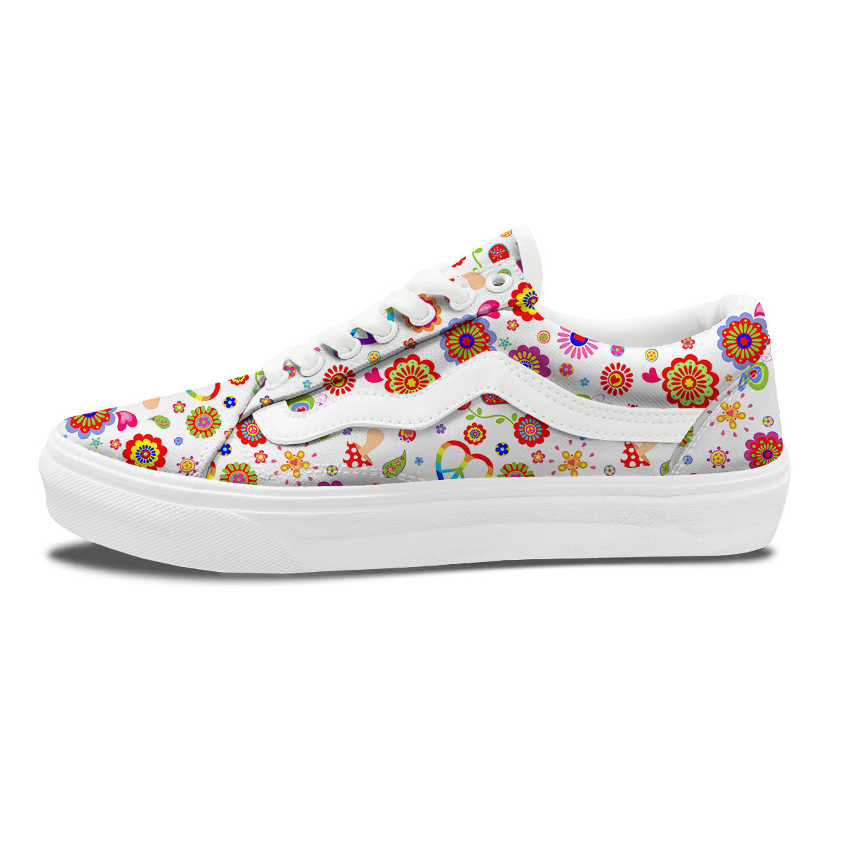 Heart Psychedelic Peace Sign Print Pattern Skate Shoes-grizzshop