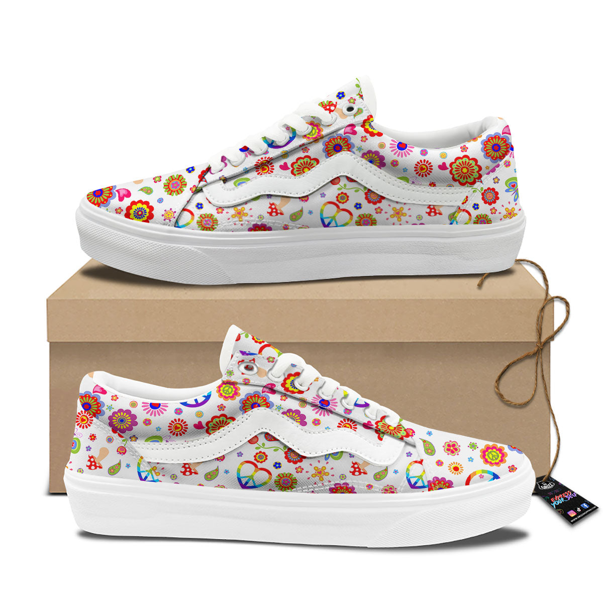 Heart Psychedelic Peace Sign Print Pattern Skate Shoes-grizzshop