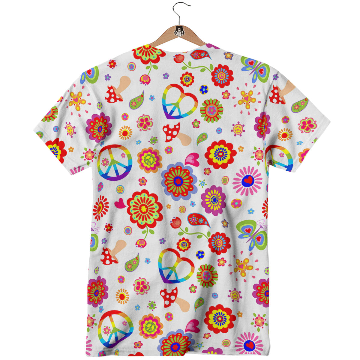 Heart Psychedelic Peace Sign Print Pattern T-Shirt-grizzshop