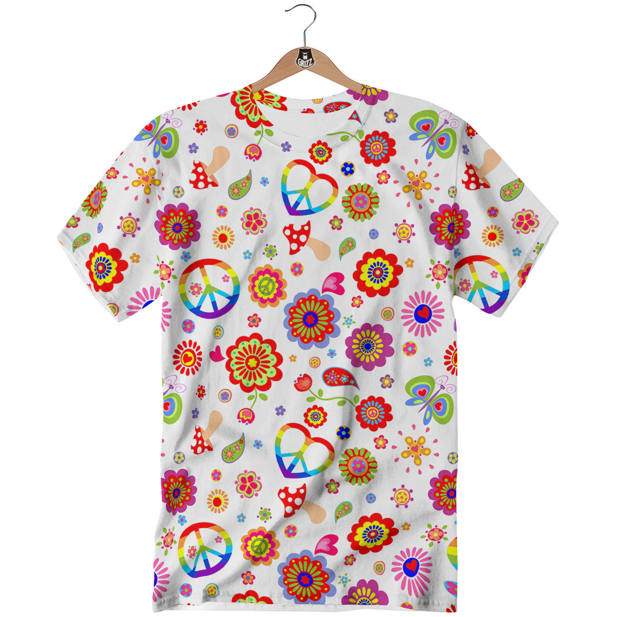 Heart Psychedelic Peace Sign Print Pattern T-Shirt-grizzshop