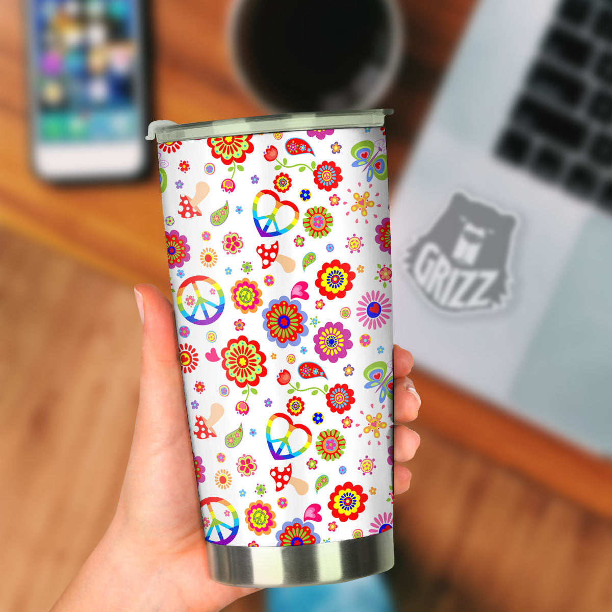 Heart Psychedelic Peace Sign Print Pattern Tumbler-grizzshop
