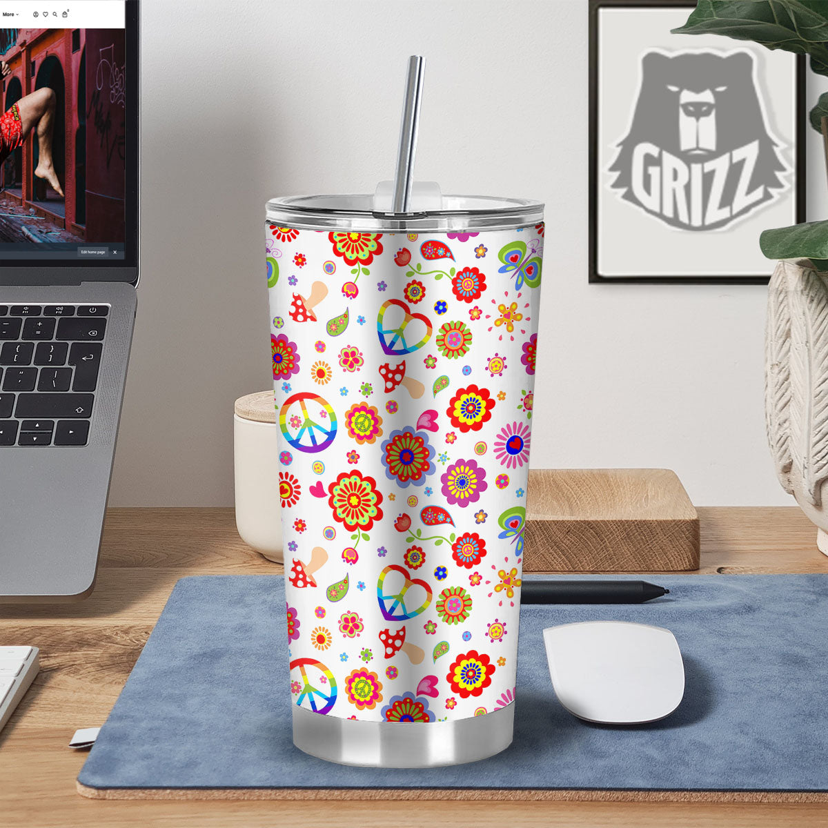 Heart Psychedelic Peace Sign Print Pattern Tumbler-grizzshop