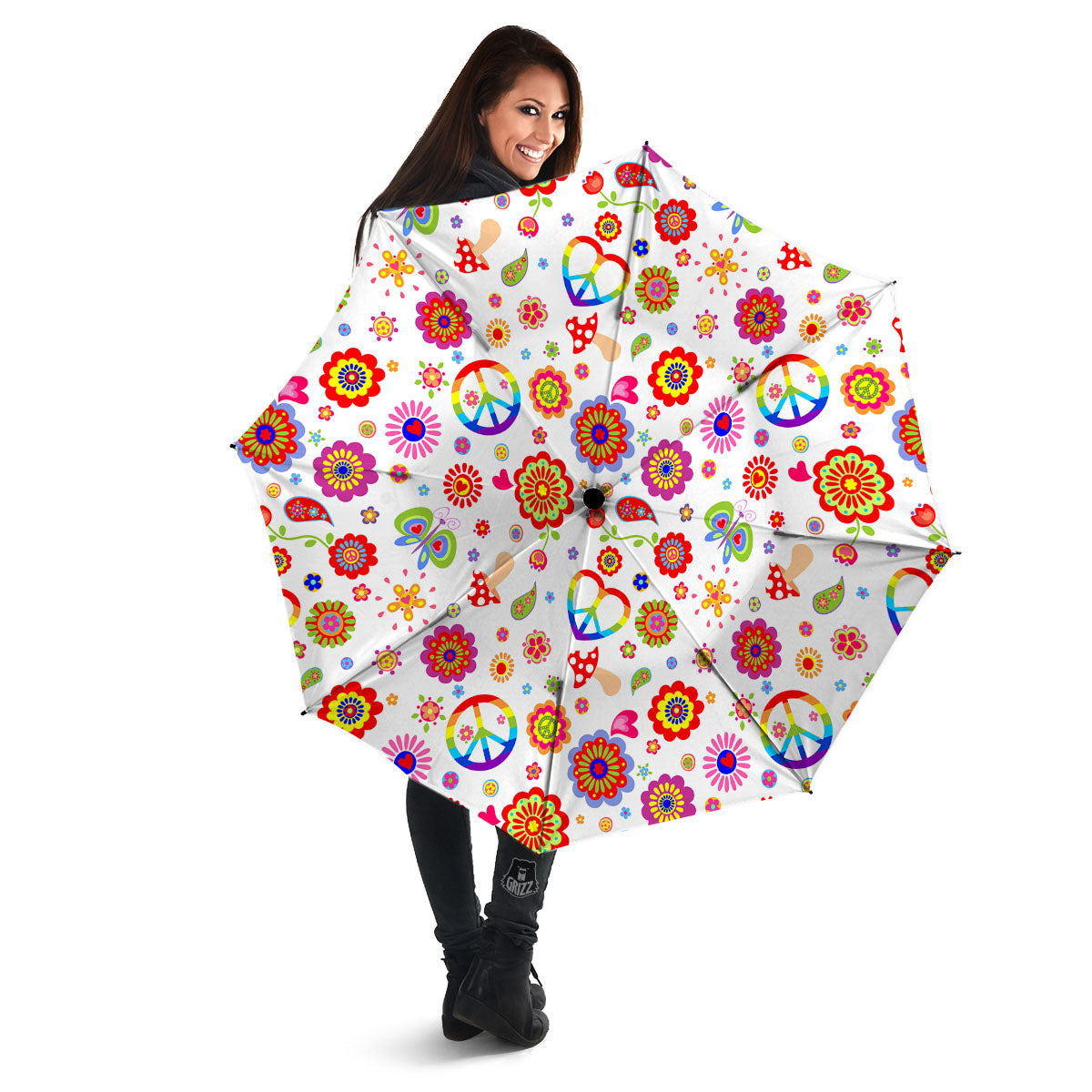 Heart Psychedelic Peace Sign Print Pattern Umbrella-grizzshop