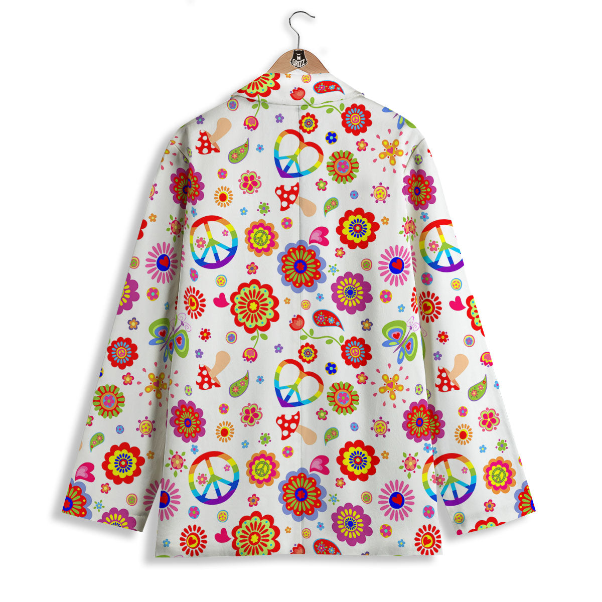 Heart Psychedelic Peace Sign Print Pattern Women's Blazer-grizzshop