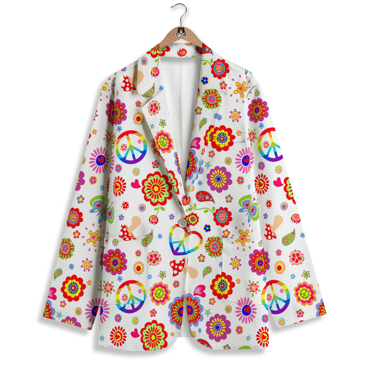 Heart Psychedelic Peace Sign Print Pattern Women's Blazer-grizzshop