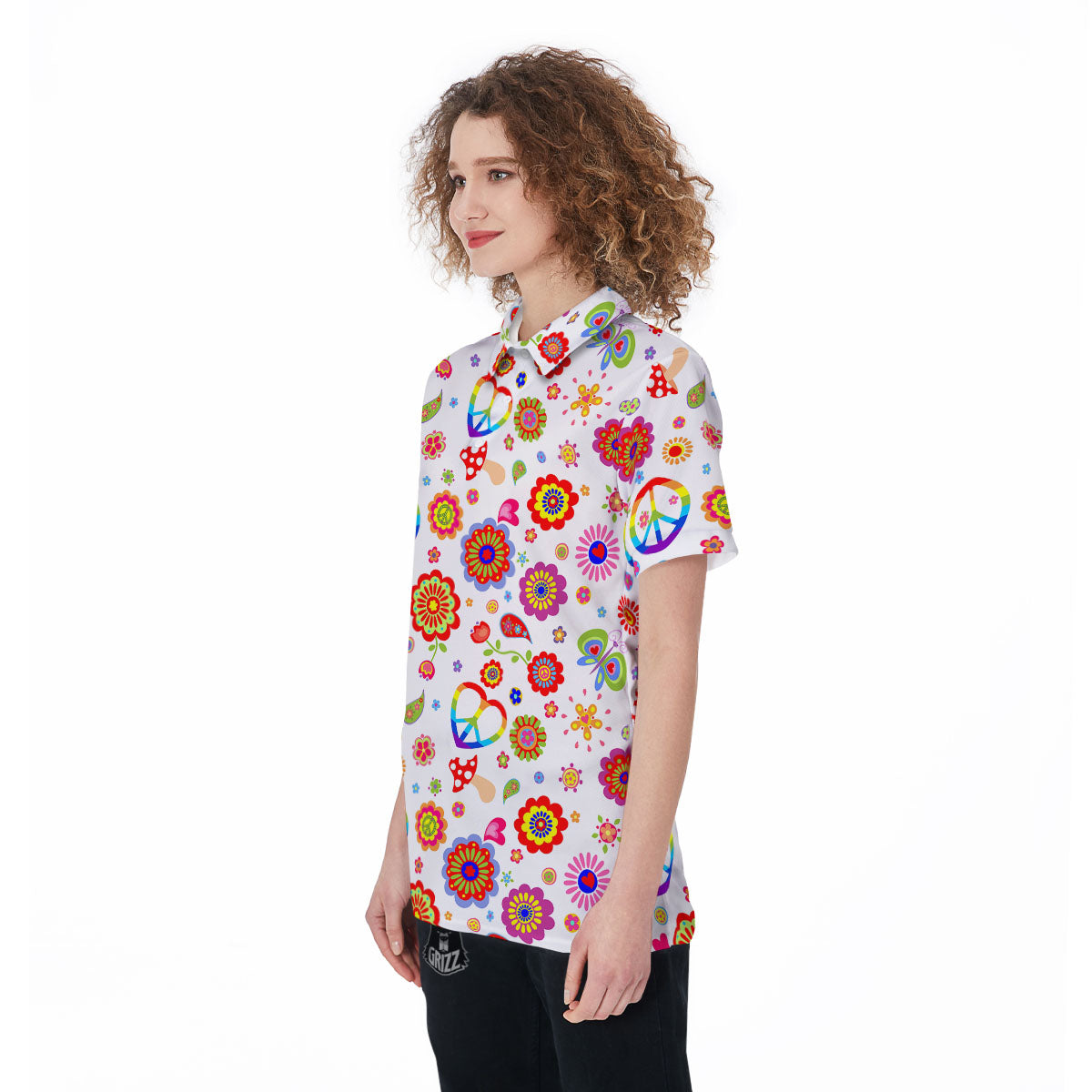 Heart Psychedelic Peace Sign Print Pattern Women's Golf Shirts-grizzshop