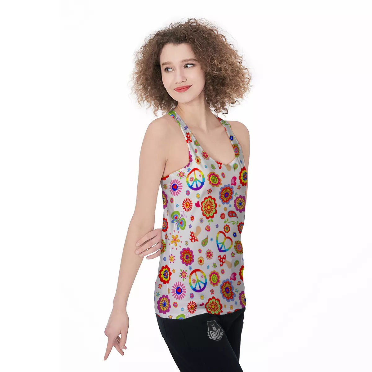 Heart Psychedelic Peace Sign Print Pattern Women's Racerback Tank Top-grizzshop