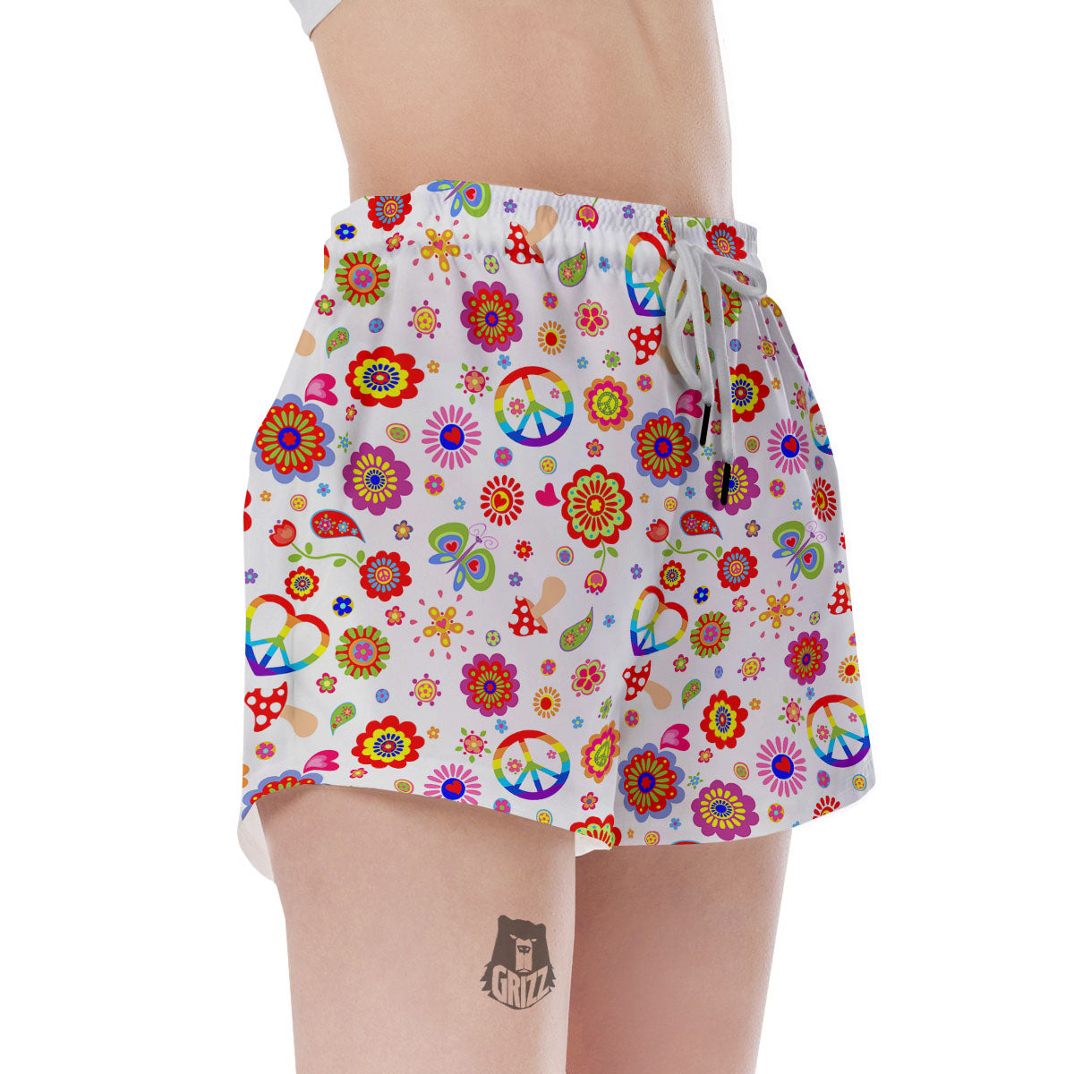 Heart Psychedelic Peace Sign Print Pattern Women's Shorts-grizzshop