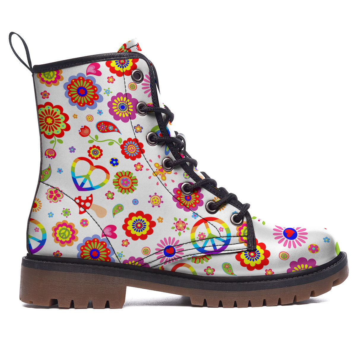 Heart Psychedelic Peace Sign Print Pattern Work Boots-grizzshop