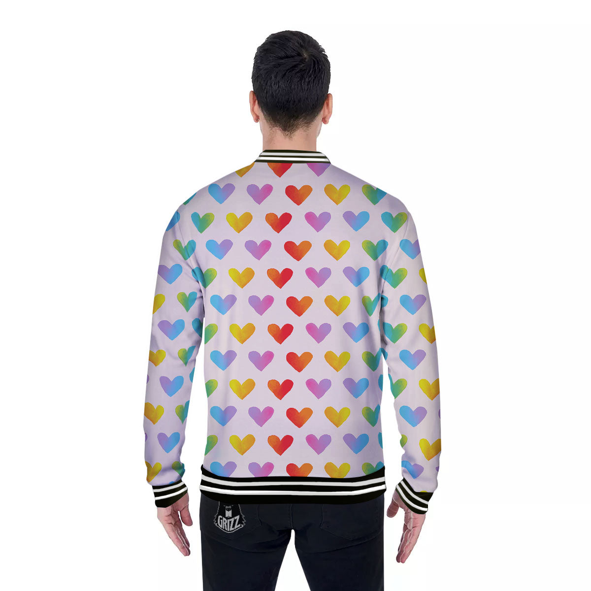 Heart Rainbow Print Pattern Baseball Jacket-grizzshop
