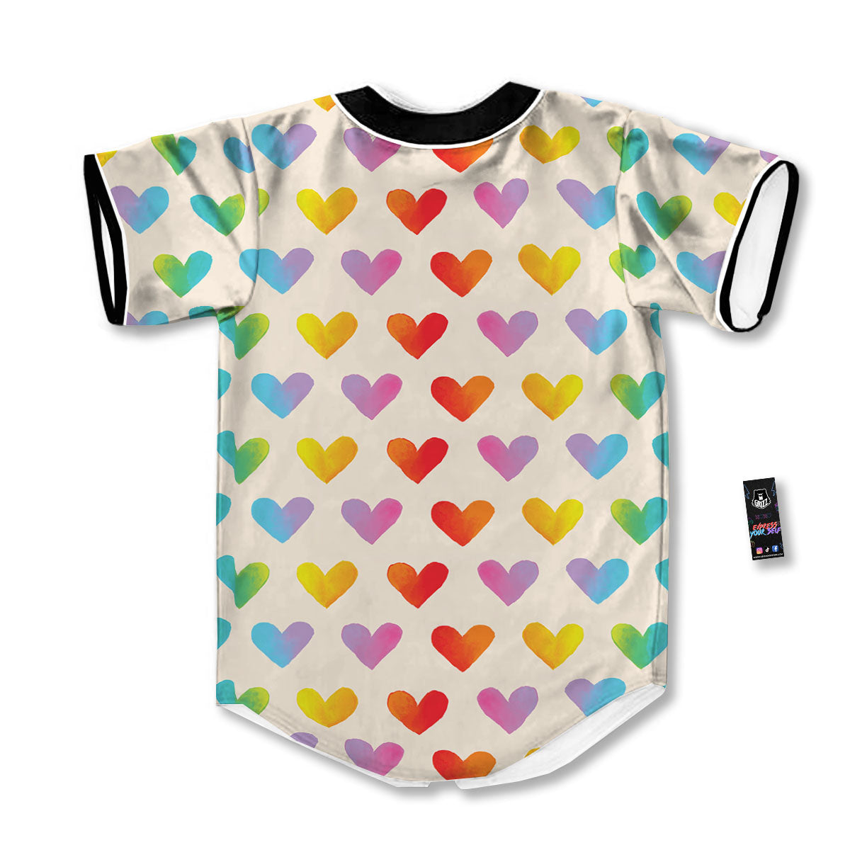 Heart Rainbow Print Pattern Baseball Jersey-grizzshop