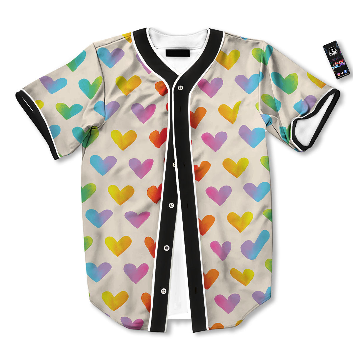 Heart Rainbow Print Pattern Baseball Jersey-grizzshop