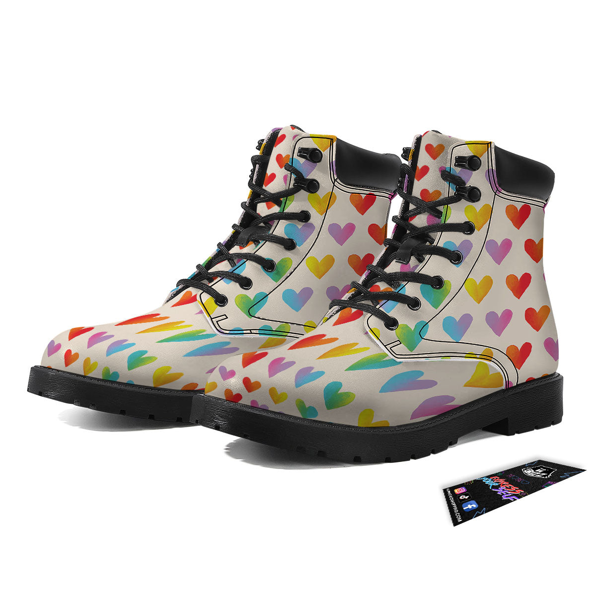 Heart Rainbow Print Pattern Boots-grizzshop