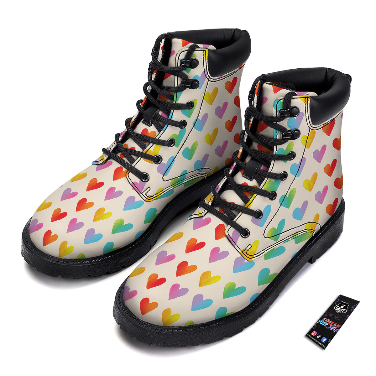 Heart Rainbow Print Pattern Boots-grizzshop
