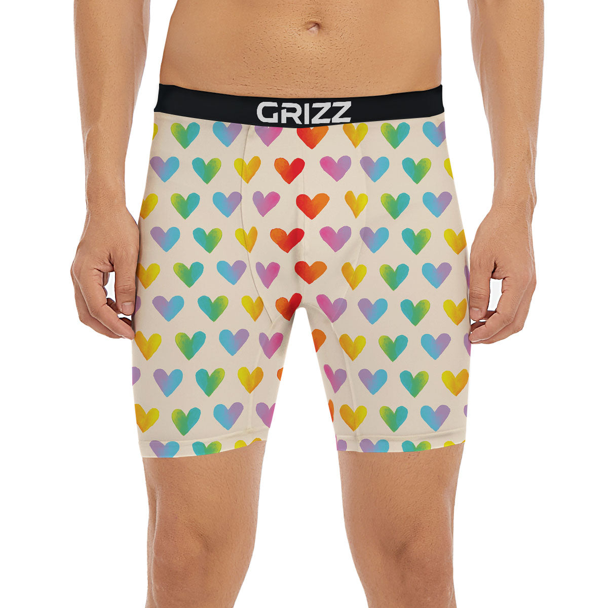 Heart Rainbow Print Pattern Boxer Briefs-grizzshop
