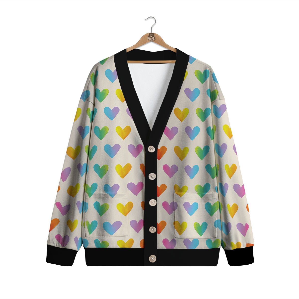 Heart Rainbow Print Pattern Cardigan-grizzshop