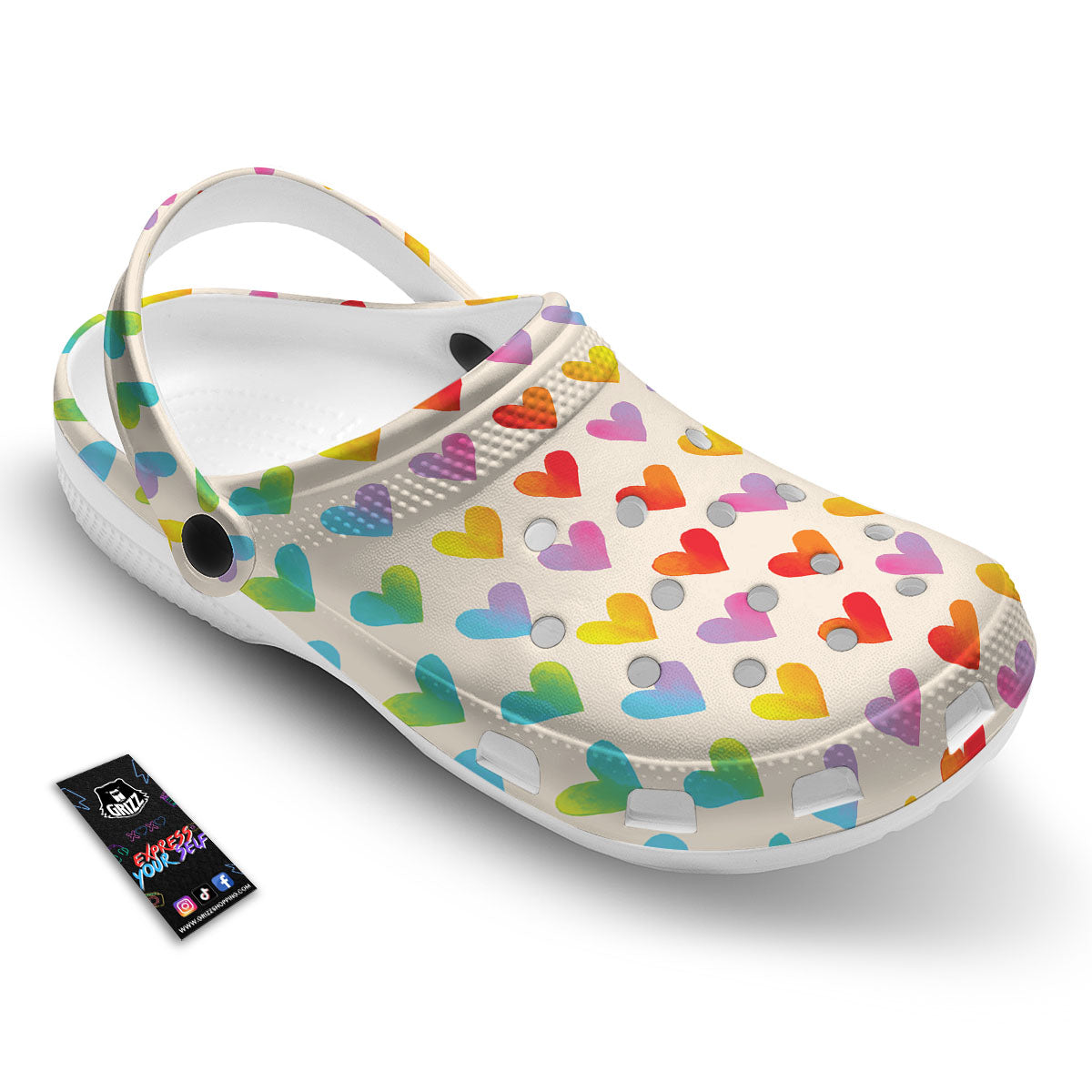 Heart Rainbow Print Pattern Clog-grizzshop