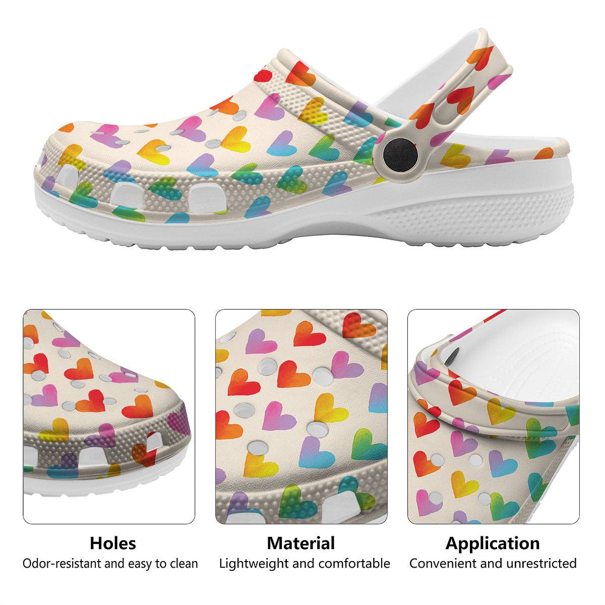 Heart Rainbow Print Pattern Clog-grizzshop