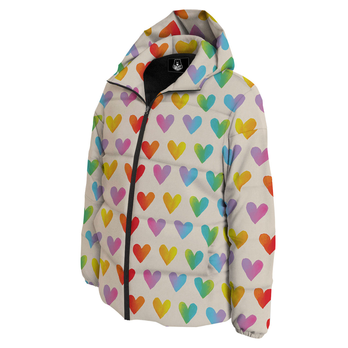 Heart Rainbow Print Pattern Down Jacket-grizzshop