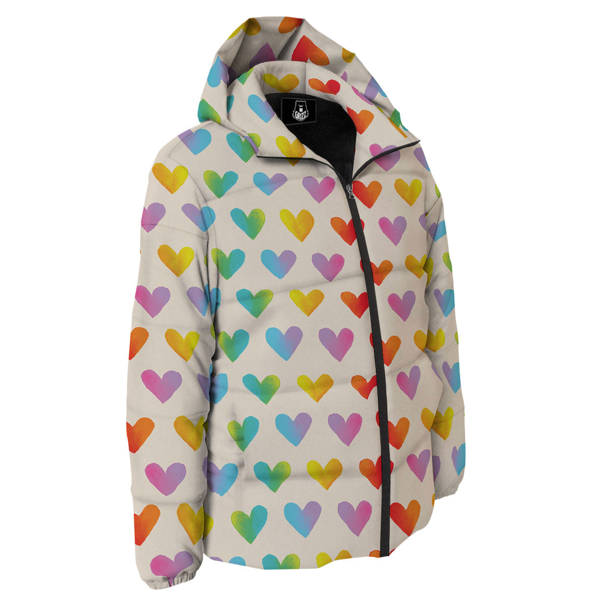 Heart Rainbow Print Pattern Down Jacket-grizzshop