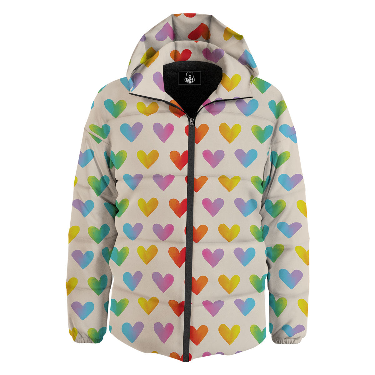 Heart Rainbow Print Pattern Down Jacket-grizzshop