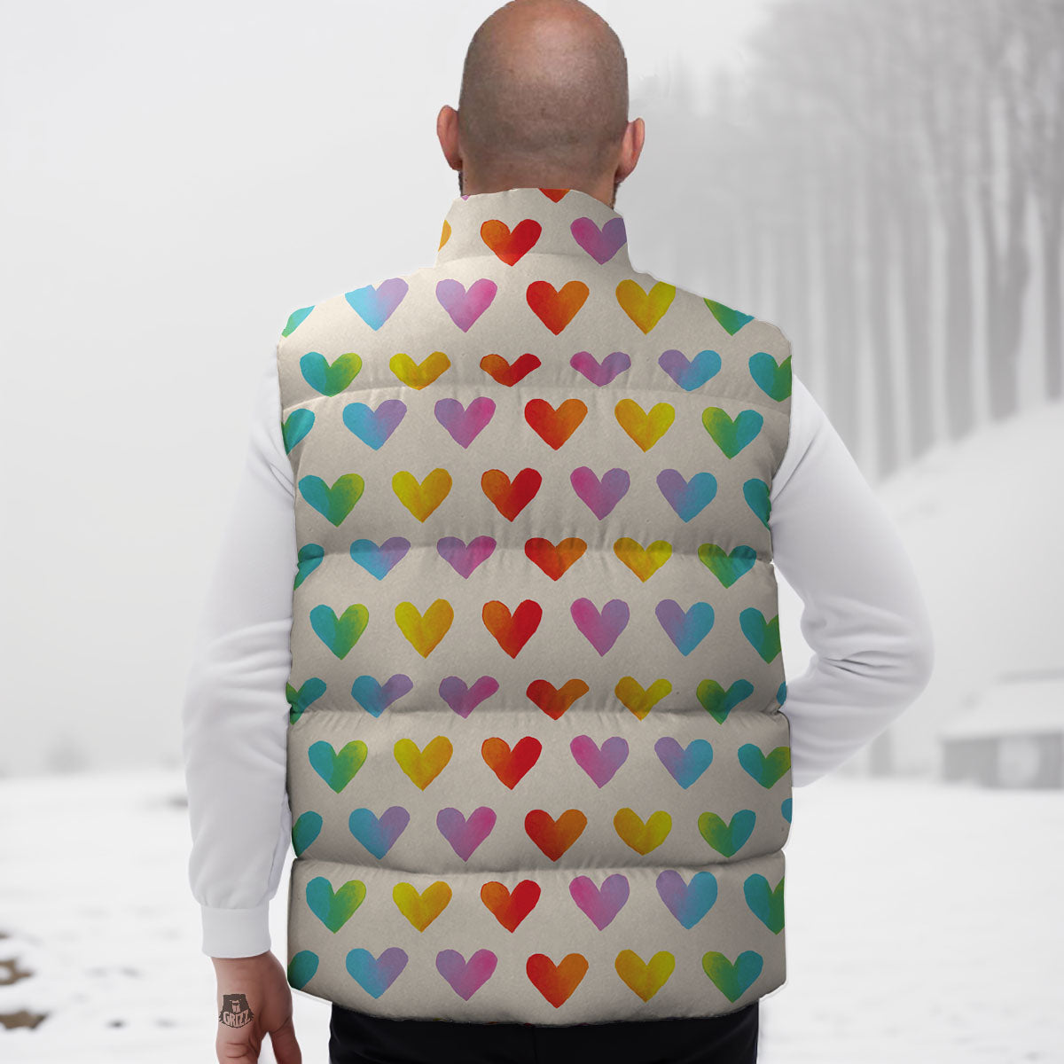 Heart Rainbow Print Pattern Down Vest
