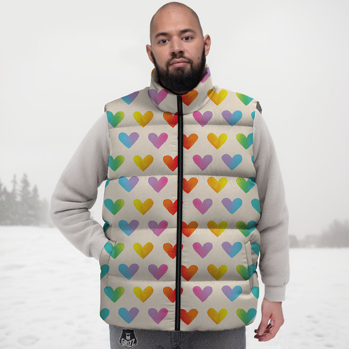 Heart Rainbow Print Pattern Down Vest