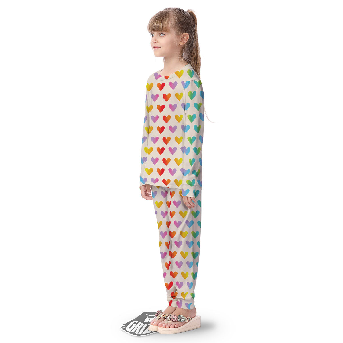 Heart Rainbow Print Pattern Kid's Pajamas-grizzshop