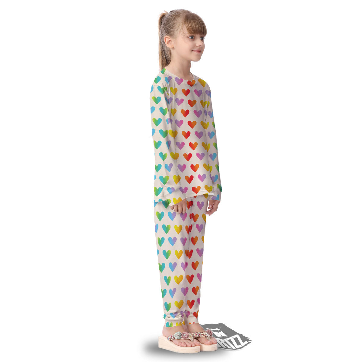 Heart Rainbow Print Pattern Kid's Pajamas-grizzshop