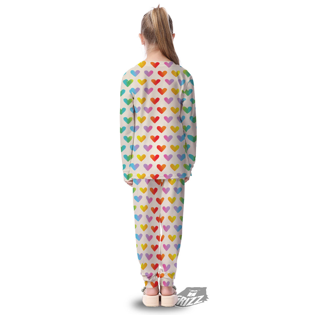 Heart Rainbow Print Pattern Kid's Pajamas-grizzshop