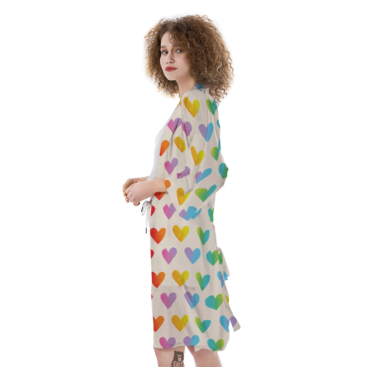 Heart Rainbow Print Pattern Kimono-grizzshop