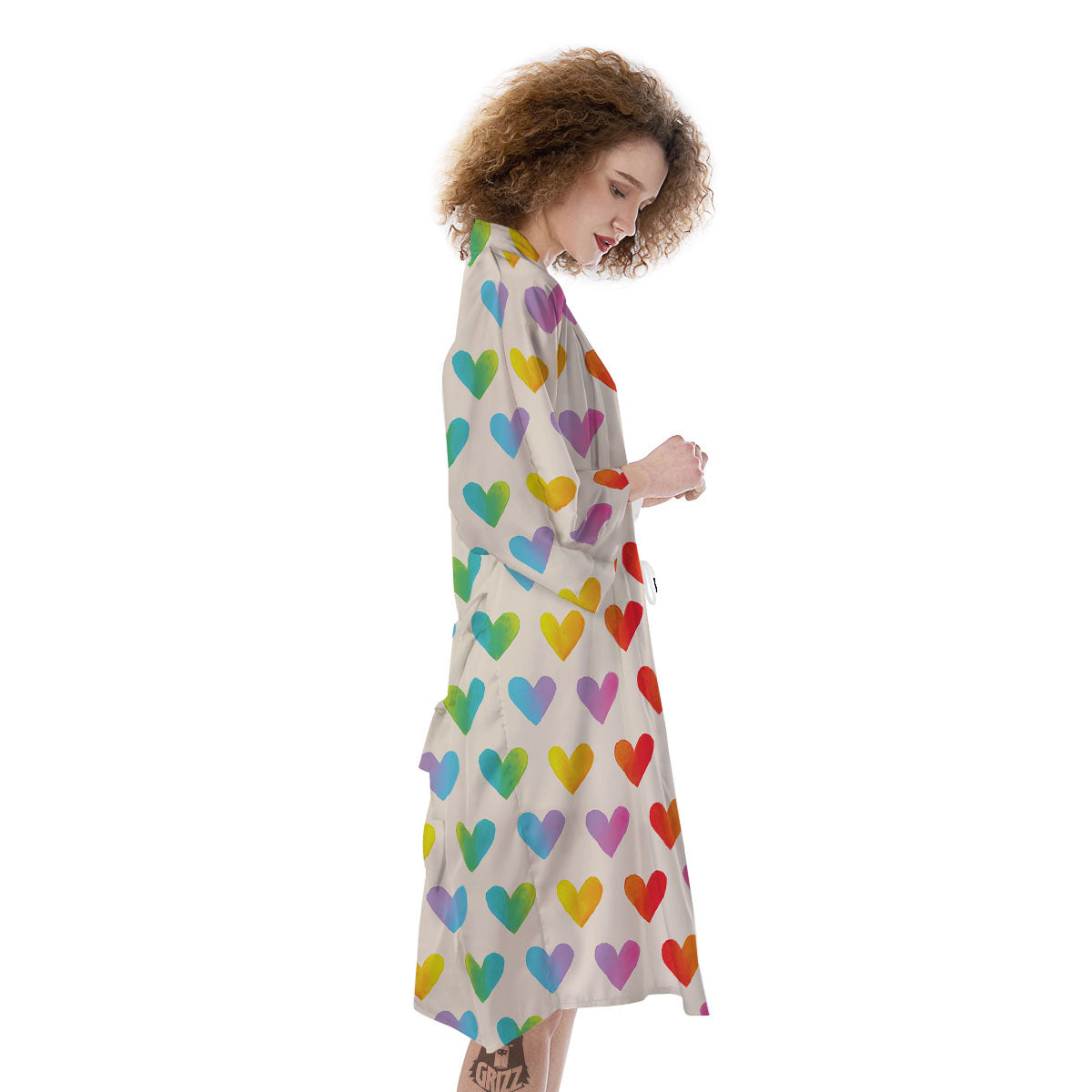 Heart Rainbow Print Pattern Kimono-grizzshop