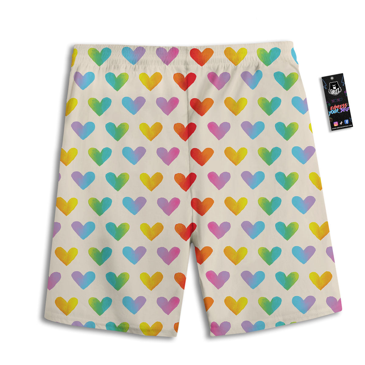 Heart Rainbow Print Pattern Men's Athletic Shorts