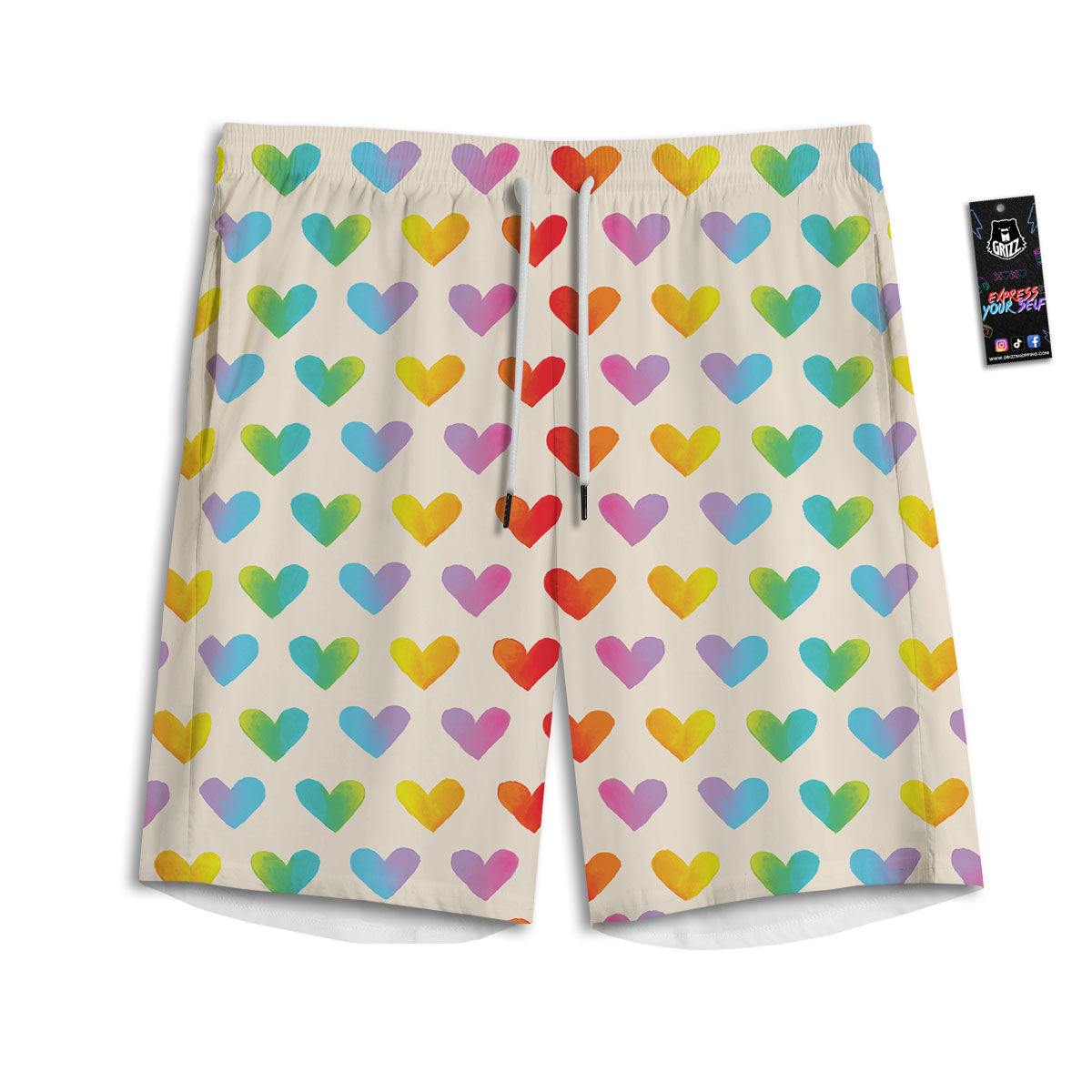 Heart Rainbow Print Pattern Men's Athletic Shorts