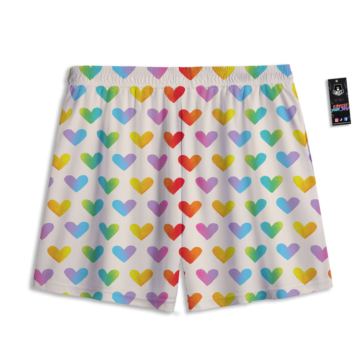 Heart Rainbow Print Pattern Mesh Shorts