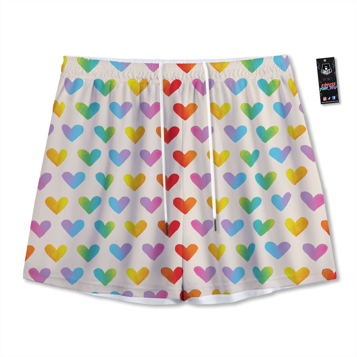 Heart Rainbow Print Pattern Mesh Shorts