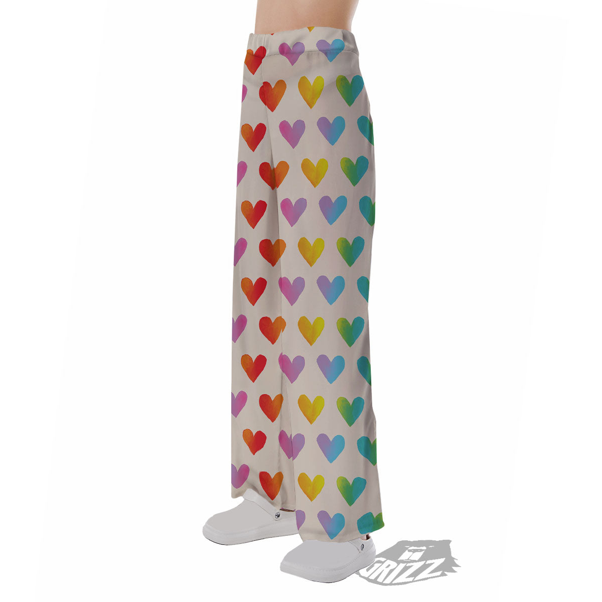 Heart Rainbow Print Pattern Pajama Pants-grizzshop