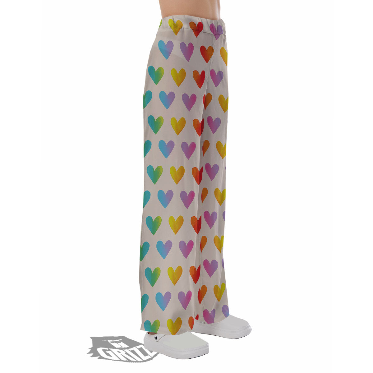 Heart Rainbow Print Pattern Pajama Pants-grizzshop