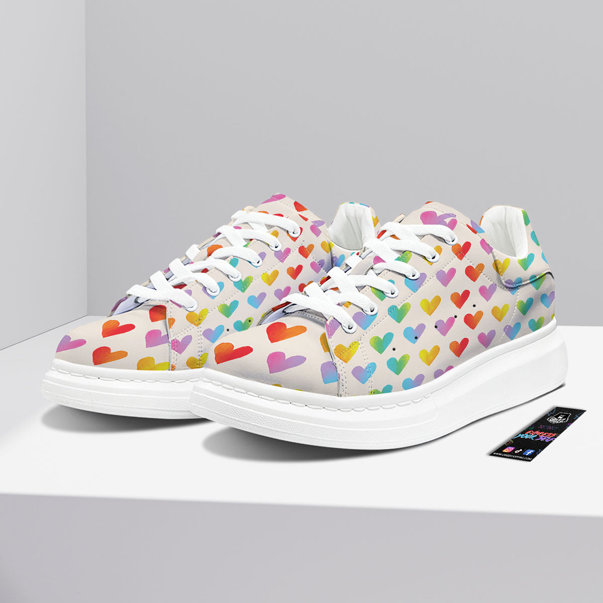 Heart Rainbow Print Pattern Platform Shoes-grizzshop