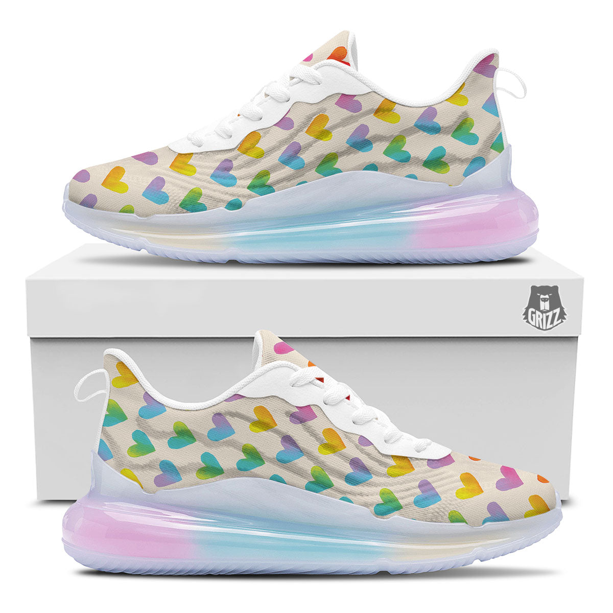 Heart Rainbow Print Pattern Running Sneakers-grizzshop