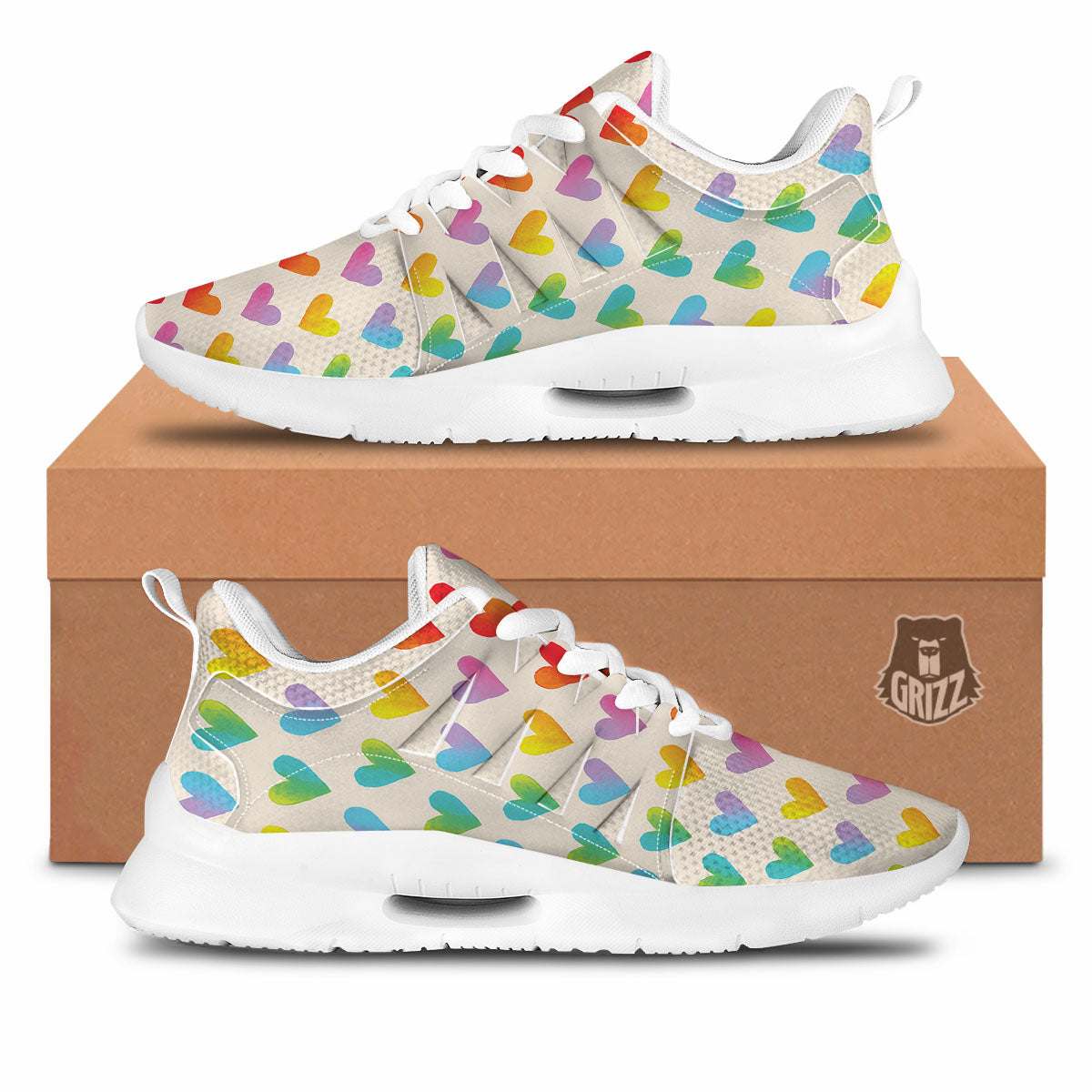 Heart Rainbow Print Pattern Tennis Shoes-grizzshop