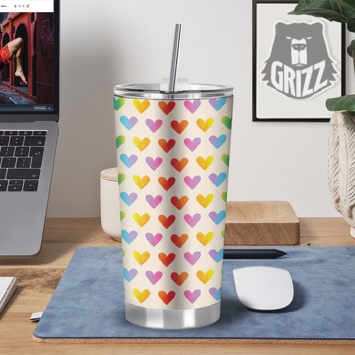 Heart Rainbow Print Pattern Tumbler-grizzshop