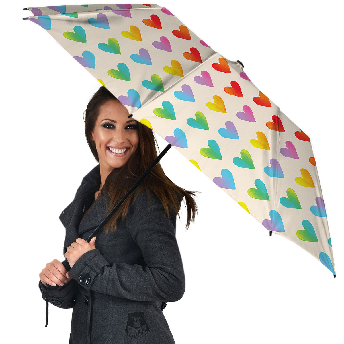 Heart Rainbow Print Pattern Umbrella-grizzshop