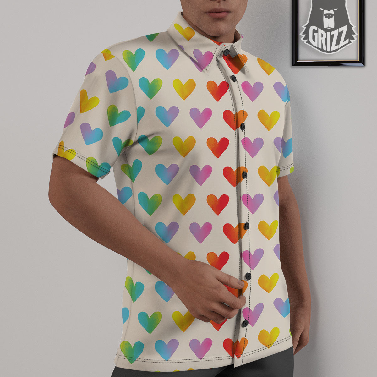 Heart Rainbow Print Pattern Untucked Shirts-grizzshop